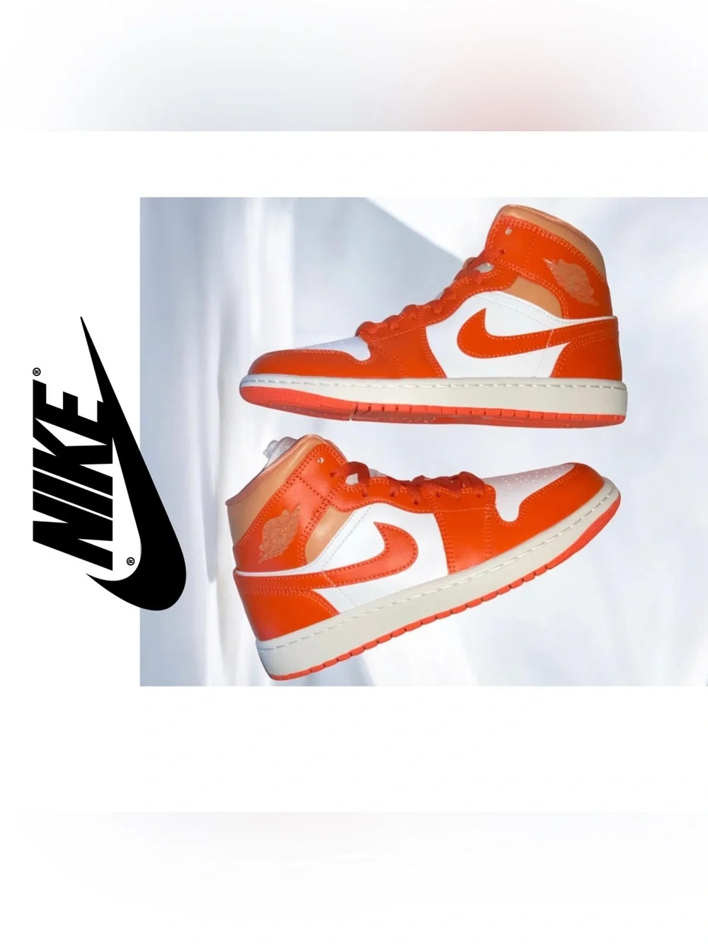 Nike  Women’s Orange and White Mid-Top Sneakers -